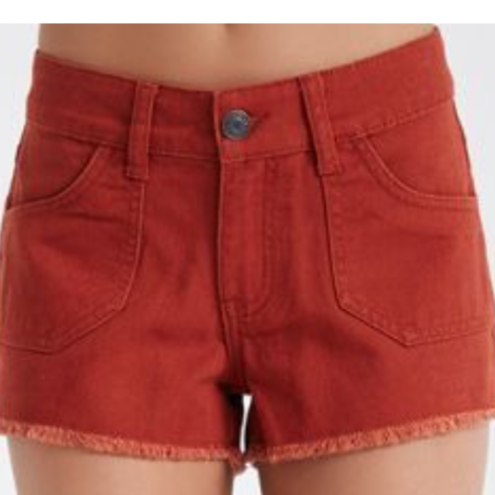 Blue Asphalt Red Cutoff Jean Shorts with Raw Hem Women's Size 11/30